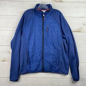 Orvis Fleece Jacket Mens L Blue Quilted Front Full Zip Pockets Lightweight Hikin
